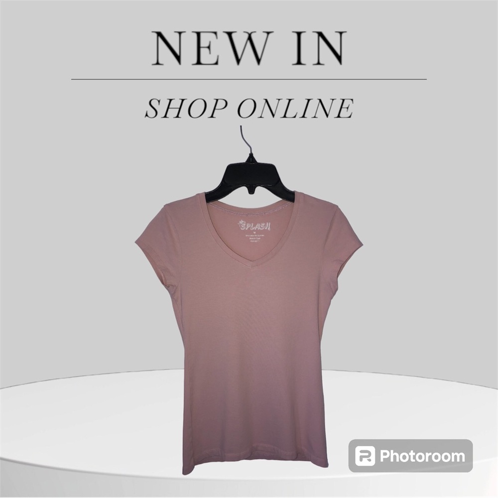 Splash Brand Fitted Stretch V-Neck Size Med T-Shirt Blush Pink